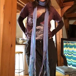 Super long skinny pastel striped scarf very y2k purple and blue tones
